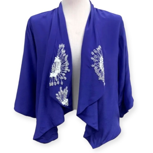 leifsdottir Jackets & Blazers - Leifsdottir by Anthropologie Purple 100% Silk Beaded Blazer Size Small